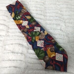 Tabasco Brand Mens  100%‎ silk Navy  Cajun Crawfish Boil Tie 59 Inch